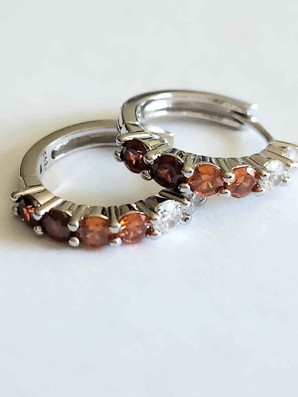 New 925 Silver Orange Sapphire Ruby Diamond Hoop Earrings for Women - Picture 8 of 11